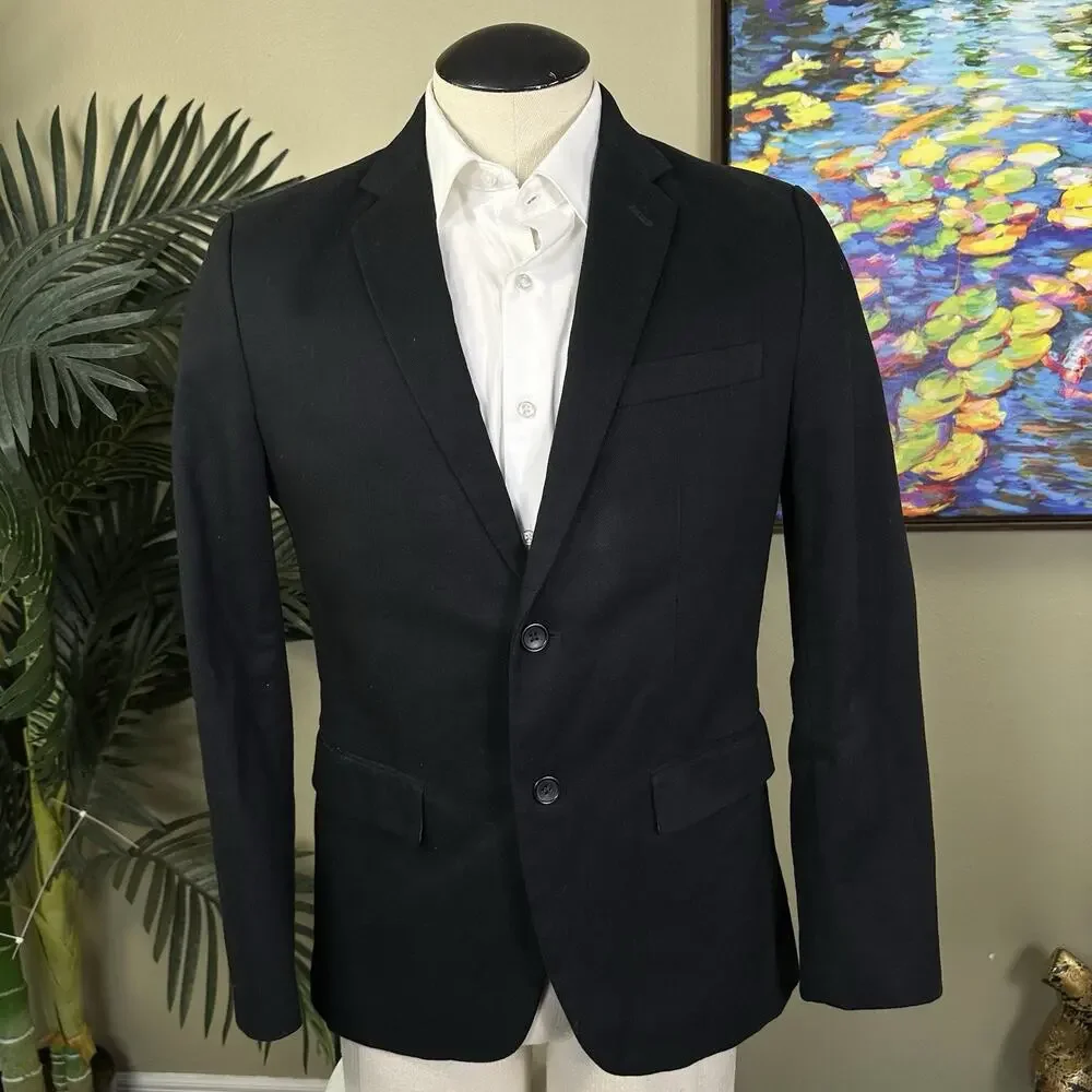 Banana Republic Men 40R Slim fit Sport coat textured denim Black Prep